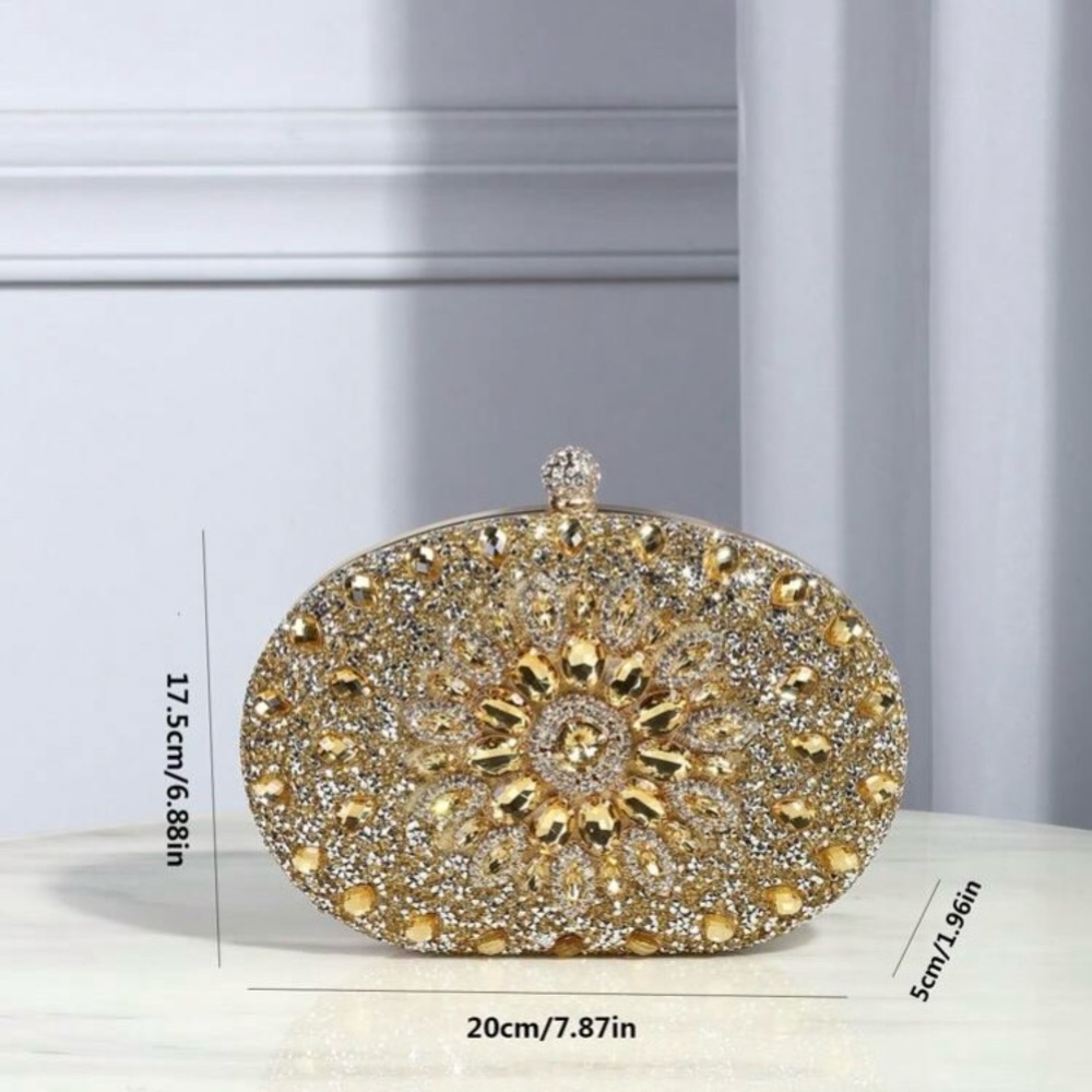 Gold and Silver Ornate Clutch with Rhinestone 
Never used
Detachable chain